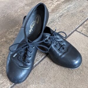 Capezio Teletone Lace Up Leather Tap Shoes Size 7 Black